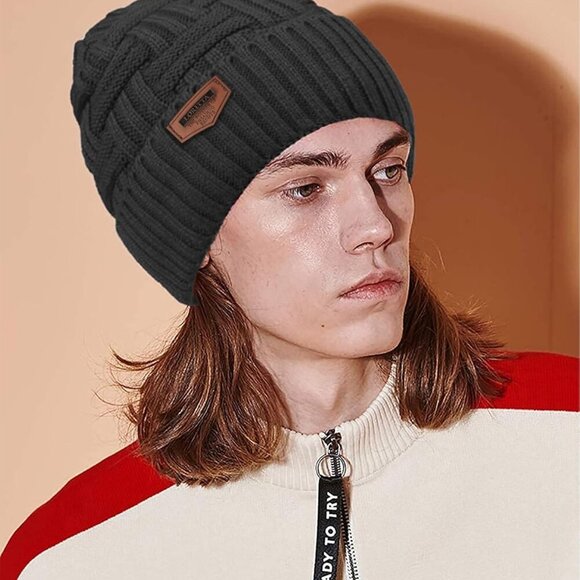 Winter Hat Warm Knitted Thick Baggy Slouchy Beanie Skull Cap for Men - Picture 5 of 7